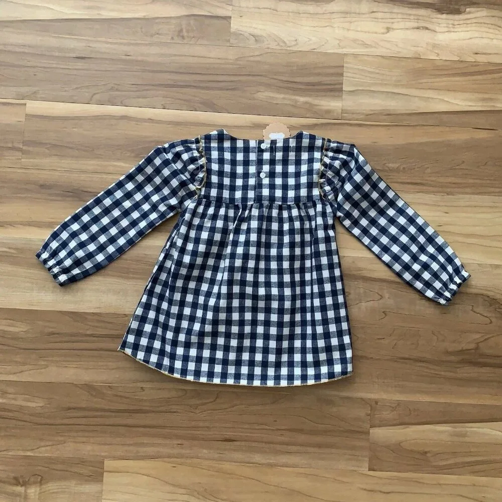 Mud Pie Girl’s Size 4T Blue White Gingham Dot Long Sleeve Tunic Top NWT